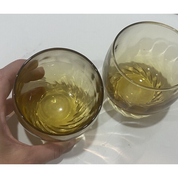 Set Of 2 Vintage Libbey Amber Swirl Optic Roly Poly Tumbler Glasses Retired 8oz - Picture 2 of 5